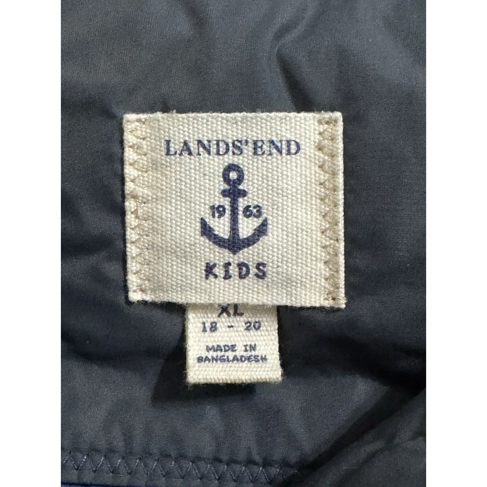 Lands End Quilted Down Puffer Vest Snap‎ Closure Gray, Boys Size XL 18/20